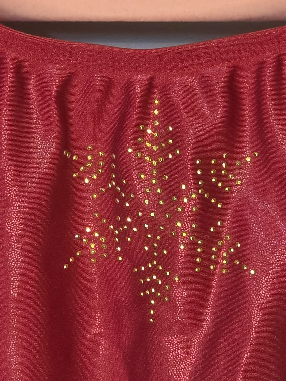 Illusions Red Shimmer Gold Rhinestone Snowflake Gymnastics Leotard Adult Medium
